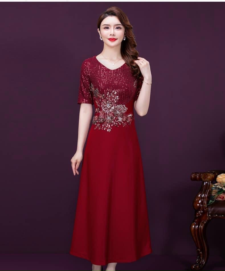 ĐẦM DỰ TIỆC THÊU HOA KẾT KIM SA CAO CẤP D31